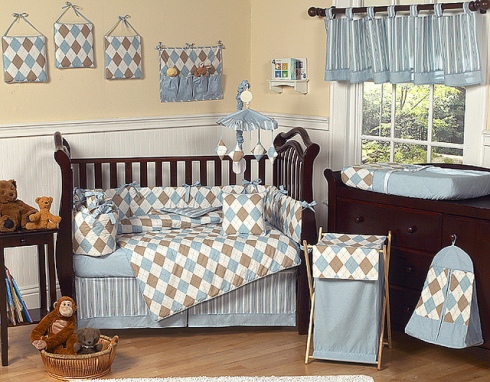 Blue, Brown, and Tellow Baby Bedding Inspiration